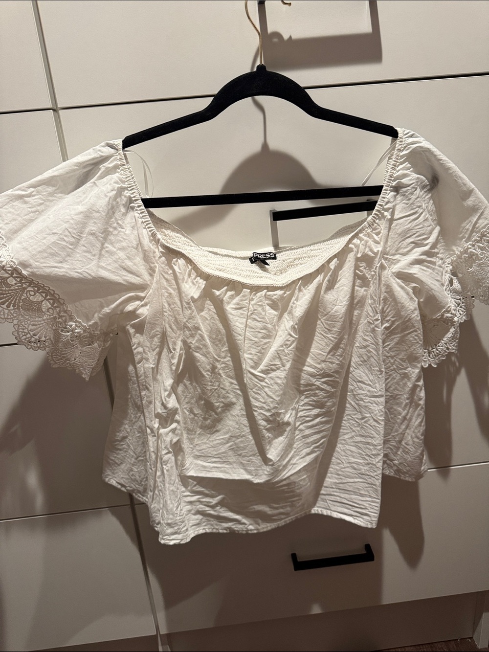 White Off-Shoulder Lace Sleeve Blouse